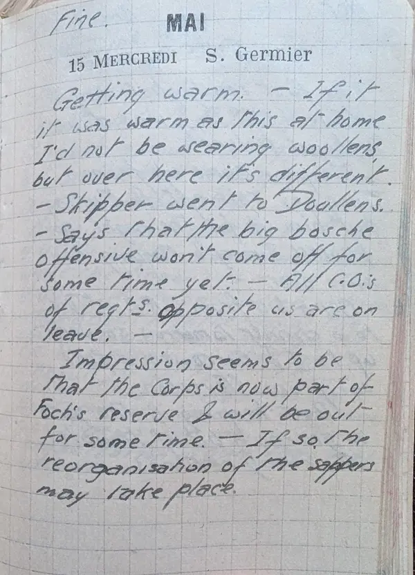 Diary scan, May 15, 1918 (Wednesday)