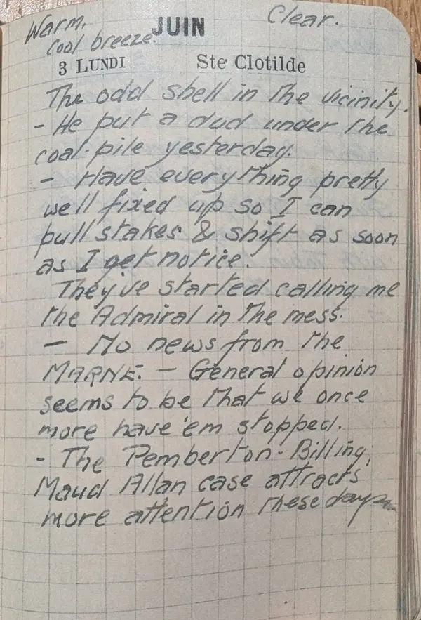 Diary scan, June 3, 1918 (Monday)