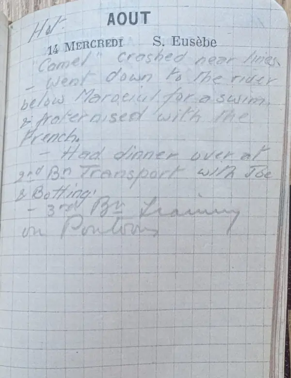 Diary scan, August 14, 1918 (Wednesday)