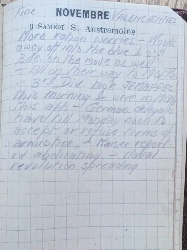 Diary scan, November 9, 1918 (Saturday)