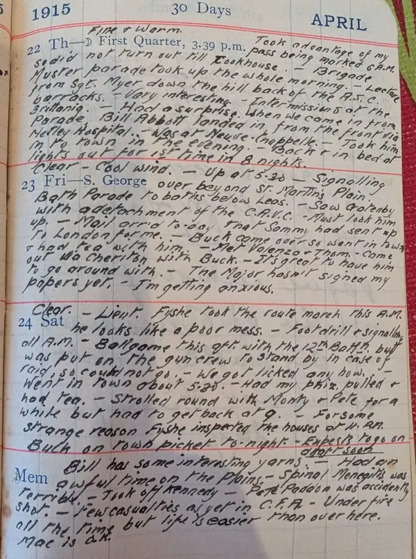 Diary scan, April 22, 1915 (Thursday)
