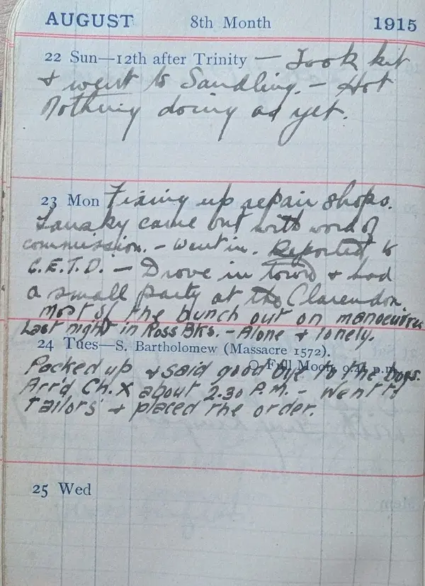 Diary scan, August 22, 1915 (Sunday)