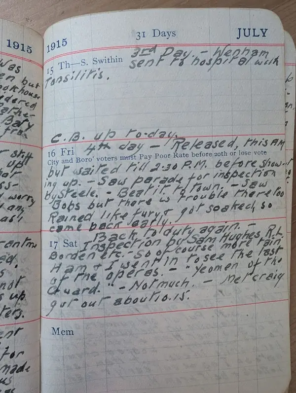 Diary scan, July 15, 1915 (Thursday)