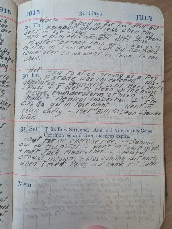 Diary scan, July 29, 1915 (Thursday)