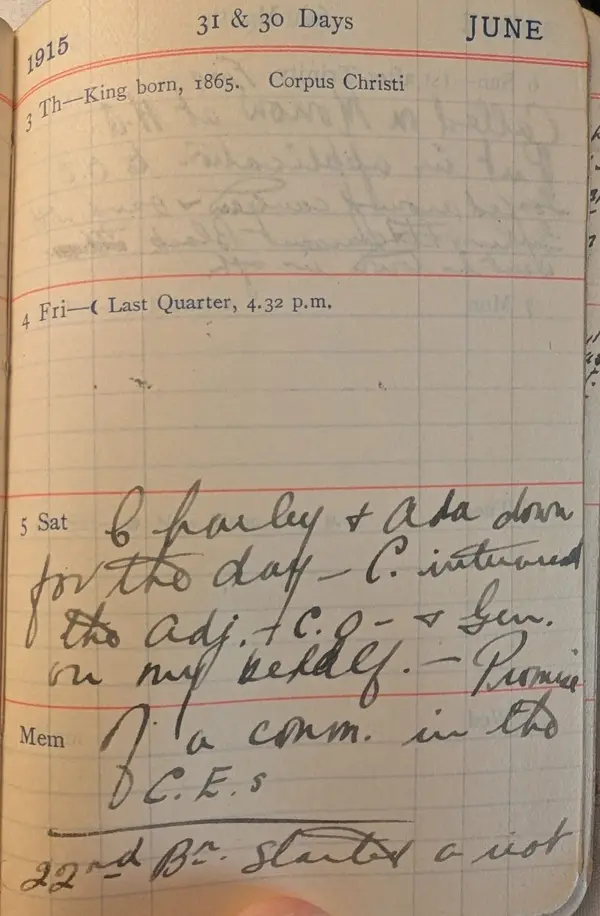 Diary scan, June 5, 1915 (Saturday)
