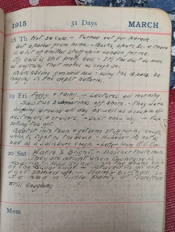 Diary scan, March 18, 1915 (Thursday)